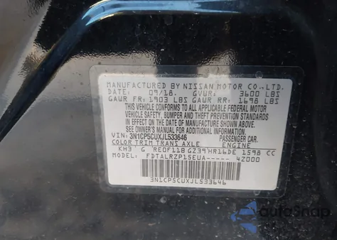 2018 Nissan Kicks S z USA, uszkodzony, nr VIN 3N1CP5CUXJL533646